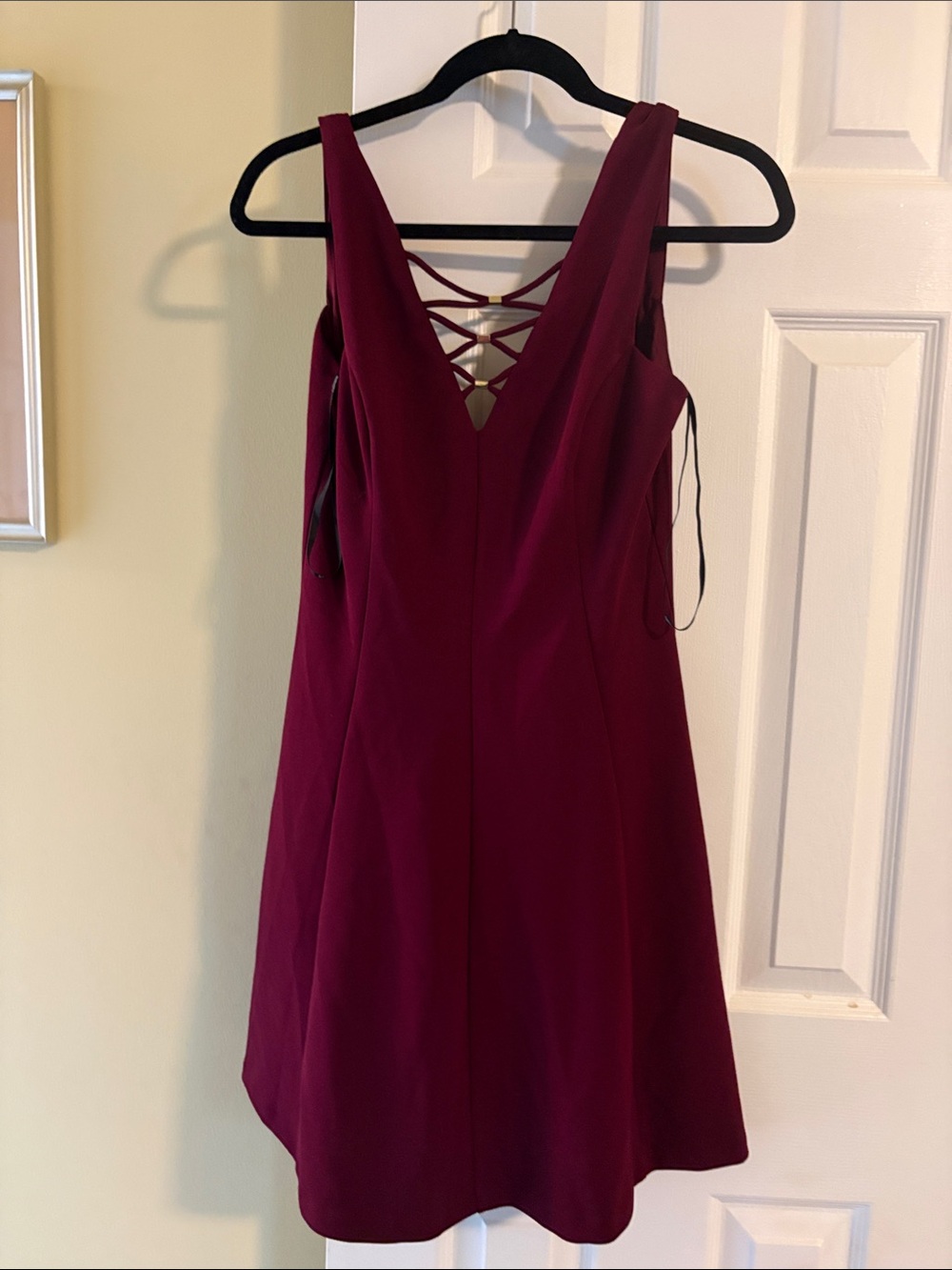 Kensie Burgundy Lace-Up Back V-Neck Mini Dress